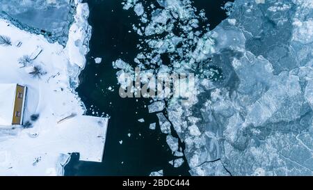 Vue aérienne de l'océan Arctique gelé, Finlande Banque D'Images