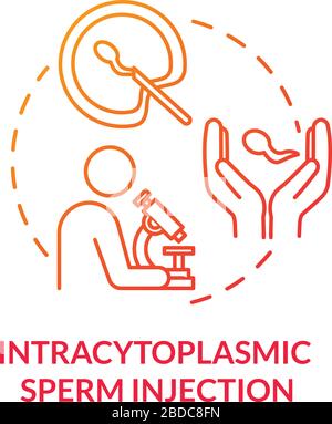 Icône de concept rouge d'injection intracytoplasmique de spermatozoïdes. Analyse au microscope. Fécondation in vitro. Illustration de l'idée de la technologie de reproduction à la fine ligne Illustration de Vecteur