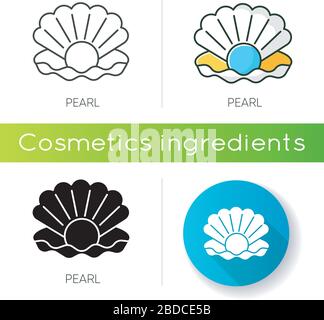 Icône Perle. Ouvrez Seashell. Effet d'éclaircissement. Composant pour éviter le vieillissement. Huître chère. Pétoncle de l'océan. Produit de luxe. Couleur linéaire noir et RVB Illustration de Vecteur