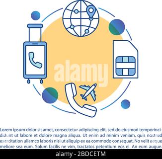 Itinérance, icône de concept de télécommunication avec texte. Carte SIM internationale, appels internationaux et couverture Internet. Modèle vectoriel de page PPT. Brochure, magazine Illustration de Vecteur