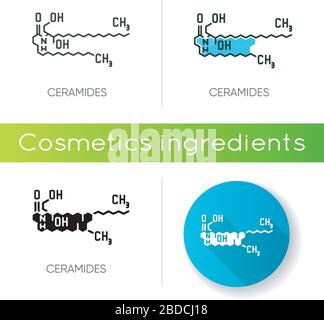 Icône de céramide. Structure chimique du squelette. Formule scientifique. Recherche en dermatologie. Molécule lipidique. Acides gras. Couleur linéaire noir et RVB Illustration de Vecteur