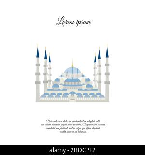 Vecteur de la Mosquée bleue. Mosquée bleue à Stambul. Le Sultanahmet. Icône de couleur de la Mosquée bleue, signe, symbole. Illustration de Vecteur