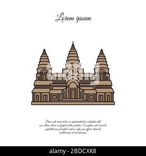 Icône vecteur Angkor Wat isolée sur fond blanc, signe Angkor Wat, conception d'élément dans le style de contour. Cambodge. Symbole des monuments historiques. Modifiable Illustration de Vecteur