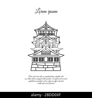 Vecteur du château d'Osaka. Bâtiment asiatique ou icône du château. Château du Japon. Ligne noire, symbole linéaire sur fond blanc Illustration de Vecteur