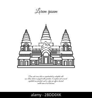 Icône vecteur Angkor Wat isolée sur fond blanc, signe transparent Angkor Wat, signe linéaire ou ligne, dessin d'élément dans le style contour. Cambodge. Son Illustration de Vecteur