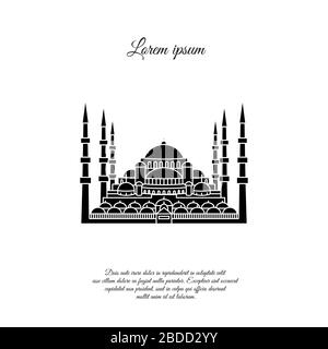 Vecteur de la Mosquée bleue. Mosquée bleue à Stambul. Le Sultanahmet. Icône noire de la Mosquée bleue, signe, symbole. Illustration de Vecteur