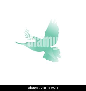 Silhouette bleue d'une colombe sur un fond blanc. Signe d'amour et de paix. Illustration de Vecteur