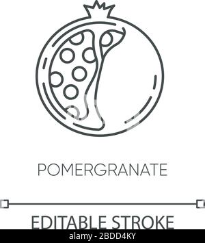 Icône linéaire parfaite pixels grenade. Fruits en tranches avec graines. Composant nourrissant. Illustration personnalisable en ligne fine. Symbole de contour. Vecteur Illustration de Vecteur