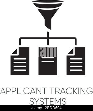Icône de glyphe noir du système de suivi du demandeur. Programme de recherche de cadres, symbole silhouette du logiciel de recrutement sur l'espace blanc. Gestion du cv candidat Illustration de Vecteur