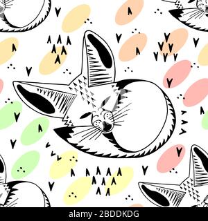 Renard Fennec. Illustration linéaire. Joli dessin animé pour enfants. Motif sans couture. Illustration de Vecteur