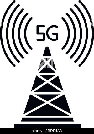 Icône de glyphe noir de tour de cellule 5 G. Technologie sans fil. Connexion rapide. Couverture du réseau mobile cellulaire. Antenne de télécommunications. Symbole silhouette Illustration de Vecteur