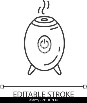 Filtre à air, humidificateur de vapeur pixel icône linéaire parfaite. Appareil d'évaporation d'eau, purificateur. Illustration personnalisable en ligne fine. Symbole de contour Illustration de Vecteur