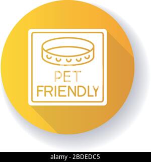 Symbole de zone PET friendly jaune plat long ombre glyphe icône. Animaux domestiques avec colliers autorisés. Les chats et les chiens sont les bienvenus, lieu public autorisé Illustration de Vecteur