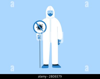 Illustration vectorielle de style plat avec un emplacement vide pour le texte. Arrêter le concept de coronavirus COVID-19. Signe d'interdiction. Nouvelle bactérie. Pas d'infection, de germes Illustration de Vecteur