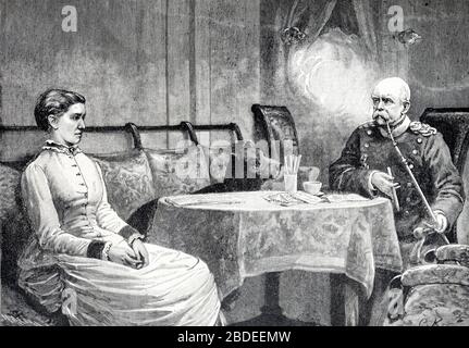 Otto von Bismarck ou Prince de Bismarck (1815-1896) et Johanna von Puttkamer, Princesse de Bismarck (1824-1994) à domicile en Allemagne. Vintage ou ancienne illustration ou gravure 1887 Banque D'Images