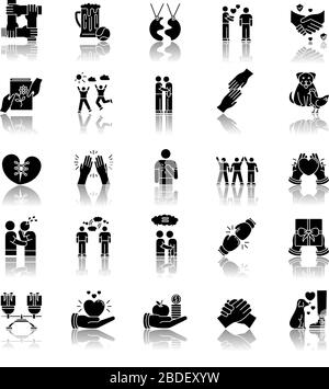 Ensemble d'icônes de glyphe noir d'ombre de la relation conviviale. Amitié, communication interpersonnelle, symboles de liens émotionnels. Meilleurs amis, amis Illustration de Vecteur