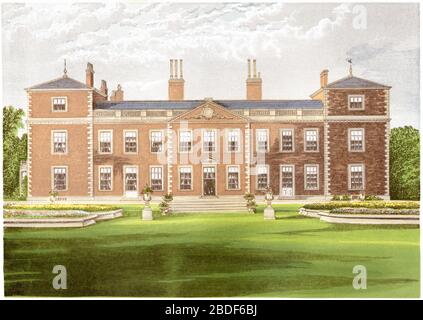 Une illustration colorée de Euston Hall, Fakenham, Suffolk numérisée à haute résolution à partir d'un livre imprimé en 1870. Considéré comme libre de droits d'auteur. Banque D'Images