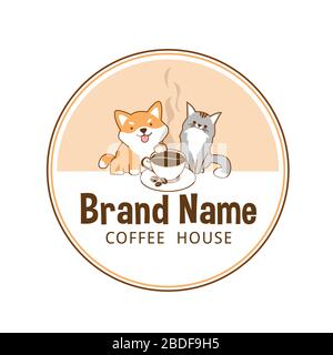 Logo café café chien chat Illustration de Vecteur