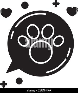 Animaux domestiques zone conviviale icône de glyphe noir. Accueil doggy et kitty, animaux admis zone, paw imprimé dans la bulle de parole. Symbole silhouette sur blanc Illustration de Vecteur
