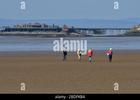 Weston-Super-Mare, Royaume-Uni. 08 avril 2020. UK Weather.scènes de Weston Super Mare pendant le verrouillage de Covid 19 pendant le début de la vague de chaleur d'avril. Crédit: Robert Timoney/Alay Live News Banque D'Images