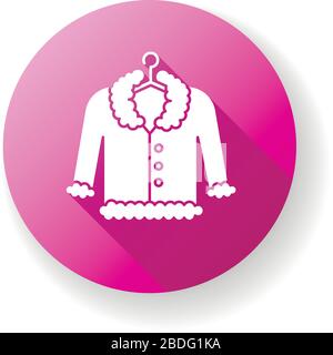 Manteau sur cintre violet plate conception longue ombre glyphe icône. Vêtements de dessus, lavage professionnel, service de blanchisserie. Robe, nettoyage à sec délicat en fourrure, tache Illustration de Vecteur