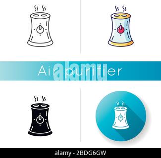 Purificateur d'air, icône de l'appareil domestique. Humidificateur d'air portable, appareil électrique domestique, équipement de régulation de l'humidité. Couleur linéaire noir et RVB Illustration de Vecteur