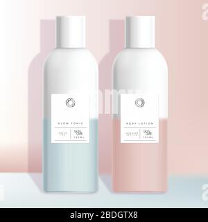Vector cosmétiques soins capillaires soins de santé Beauté médicale Boston bouteille pour cosmétiques soins de santé Produits de santé pastel gradient Design Illustration de Vecteur