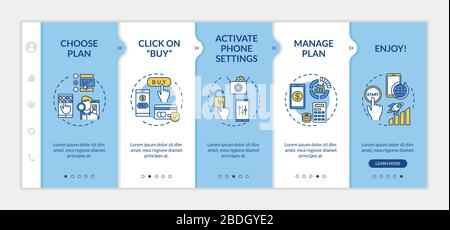 Modèle vectoriel d'intégration d'activation de plan tarifaire. Paramètres du gadget, contrôle des coûts du téléphone mobile. Site Web mobile réactif avec icônes. Page Web Illustration de Vecteur