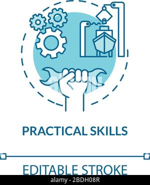 Icône de concept turquoise d'aptitude pratique. Connaissances techniques. Construction de navires. Illustration d'une idée de capacité spécialisée. Contour isolé vectoriel Illustration de Vecteur