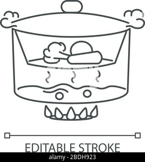 Icône linéaire Perfect pixel vapeur. Illustration personnalisable en ligne fine. Préparation de repas, symbole de contour de la technique culinaire. Cuiseur vapeur avec légumes Illustration de Vecteur