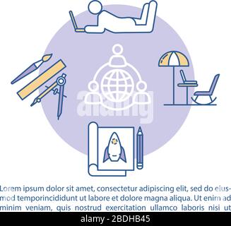 Icône de concept de travail à distance avec texte. Modèle vectoriel de page PPT. Indépendant travaillant à partir d'un ordinateur portable. Planifier un projet créatif. Brochure, magazine, livret Illustration de Vecteur