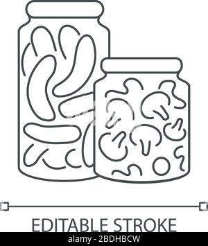 Pixel de décapage icône linéaire parfaite. Illustration personnalisable en ligne fine. Conservation des aliments, conservation des légumes. Symbole du contour de fermentation Illustration de Vecteur