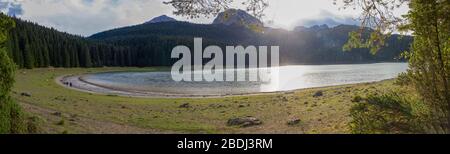 Différentes vues de l'ère glaciaire du lac Noir (Crno jezero), forêt et montagnes autour dans le parc national Durmitor au Monténégro, Europe Banque D'Images