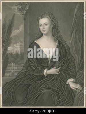 Gravure ancienne, Sarah Churchill, duchesse de Marlborough. Sarah Churchill, duchesse de Marlborough (1660-1744), était une courtière anglaise qui se leva pour être l'une des femmes les plus influentes de son temps par son étroite amitié avec Anne, Reine de Grande-Bretagne. SOURCE: GRAVURE ORIGINALE Banque D'Images