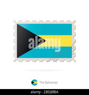 Timbre-poste avec l'image du drapeau des Bahamas. Le drapeau des Bahamas Postage sur fond blanc avec ombre. Illustration vectorielle. Illustration de Vecteur