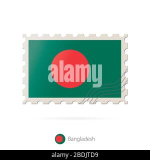 Timbre-poste avec l'image du drapeau du Bangladesh. Bangladesh Drapeau Postage sur fond blanc avec ombre. Illustration vectorielle. Illustration de Vecteur