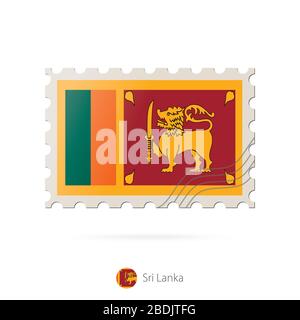 Timbre-poste avec l'image du drapeau du Sri Lanka. Drapeau Sri Lanka Postage sur fond blanc avec ombre. Illustration vectorielle. Illustration de Vecteur