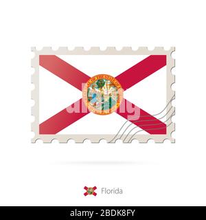 Timbre-poste avec l'image du drapeau de l'État de Floride. Drapeau de Floride Postage sur fond blanc avec ombre. Illustration vectorielle. Illustration de Vecteur