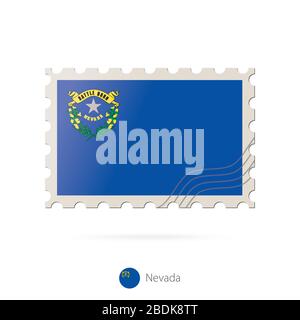 Timbre-poste avec l'image du drapeau de l'État du Nevada. Nevada Drapeau Postage sur fond blanc avec ombre. Illustration vectorielle. Illustration de Vecteur