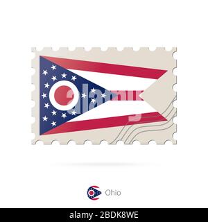 Timbre-poste avec l'image du drapeau de l'État de l'Ohio. Ohio Flag Postage sur fond blanc avec ombre. Illustration vectorielle. Illustration de Vecteur