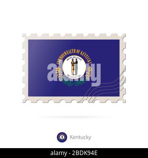 Timbre-poste avec l'image de l'indicateur d'état du Kentucky. Kentucky Flag Postage sur fond blanc avec ombre. Illustration vectorielle. Illustration de Vecteur