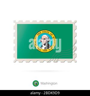 Timbre-poste avec l'image du drapeau de l'État de Washington. Washington Drapeau Postage sur fond blanc avec ombre. Illustration vectorielle. Illustration de Vecteur