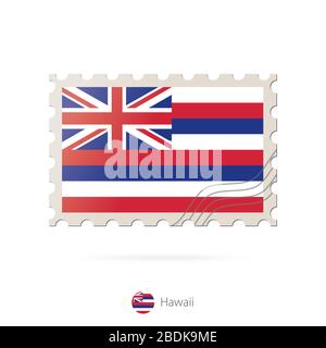 Timbre-poste avec l'image du drapeau de l'État d'Hawaï. Drapeau d'Hawaï Postage sur fond blanc avec ombre. Illustration vectorielle. Illustration de Vecteur