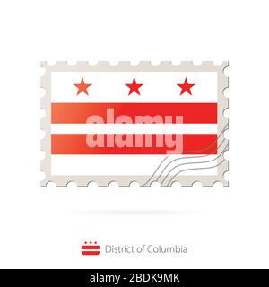 Timbre-poste avec l'image du drapeau du District de Columbia. Drapeau du district de Columbia Postage sur fond blanc avec ombre. Illustration vectorielle. Illustration de Vecteur