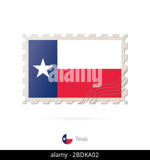 Timbre-poste avec l'image du drapeau de l'État du Texas. Texas Flag Postage sur fond blanc avec ombre. Illustration vectorielle. Illustration de Vecteur
