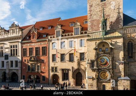 Ancienne Hôtel de Ville et horloge astronomique, site classé au patrimoine mondial de l'UNESCO, Prague, République tchèque Banque D'Images