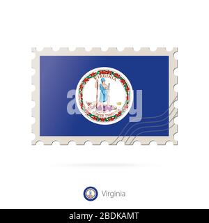 Timbre-poste avec l'image du drapeau de l'État de Virginie. Virginia Flag Postage sur fond blanc avec ombre. Illustration vectorielle. Illustration de Vecteur