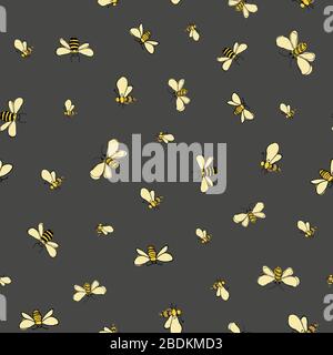 Les abeilles qui volent sur fond gris modèle vectoriel sans couture conception de surface abeilles Illustration de Vecteur