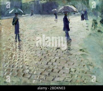 Gustave Caillebotte 1877 - rue de Paris jour de pluie (étude). Banque D'Images
