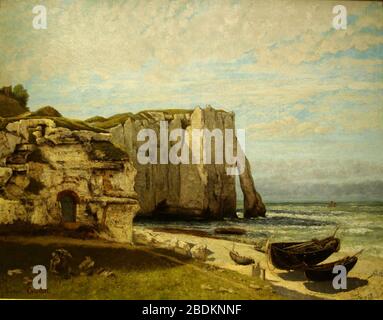 Gustave Courbet-Cliffs à Etretat après la tempête-1870. Banque D'Images